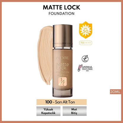 Note Matte Lock Foundation Foundation 110 Yellow Undertone