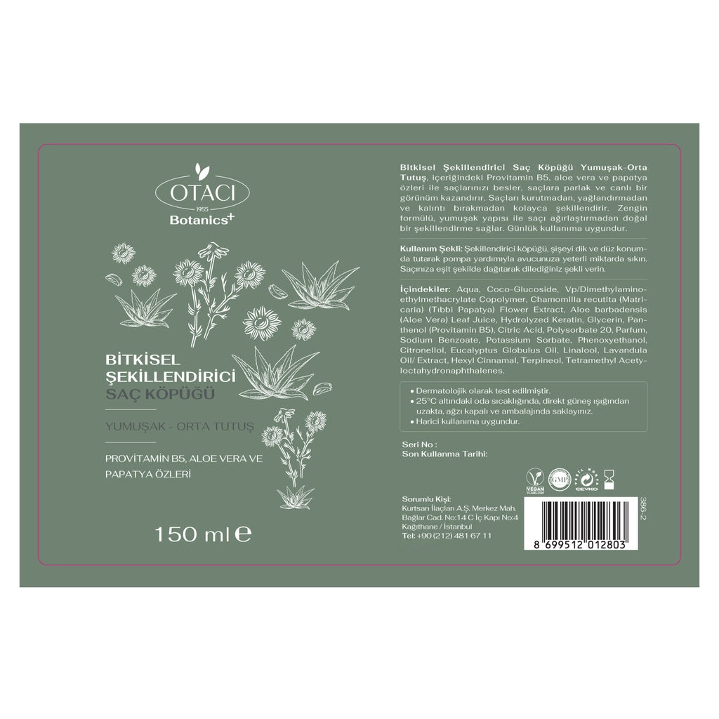 Otacı Botanics Herbal Styling Hair Mousse 150 ml (Soft &amp; Medium Hold)