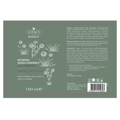 Otacı Botanics Herbal Styling Hair Mousse 150 ml (Soft &amp; Medium Hold)