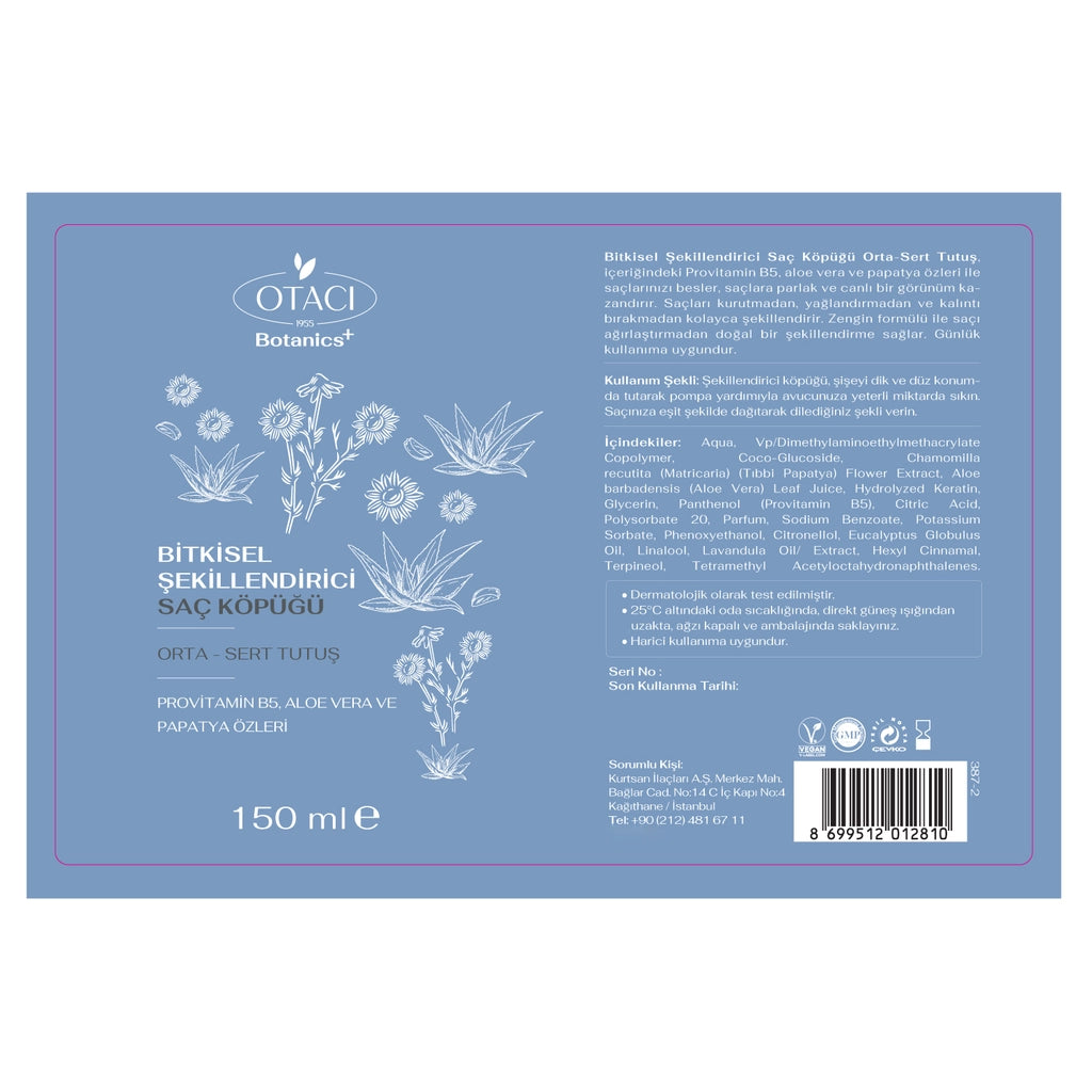 Otacı Botanics Herbal Styling Hair Mousse 150 ml (Medium &amp; Hard Hold)
