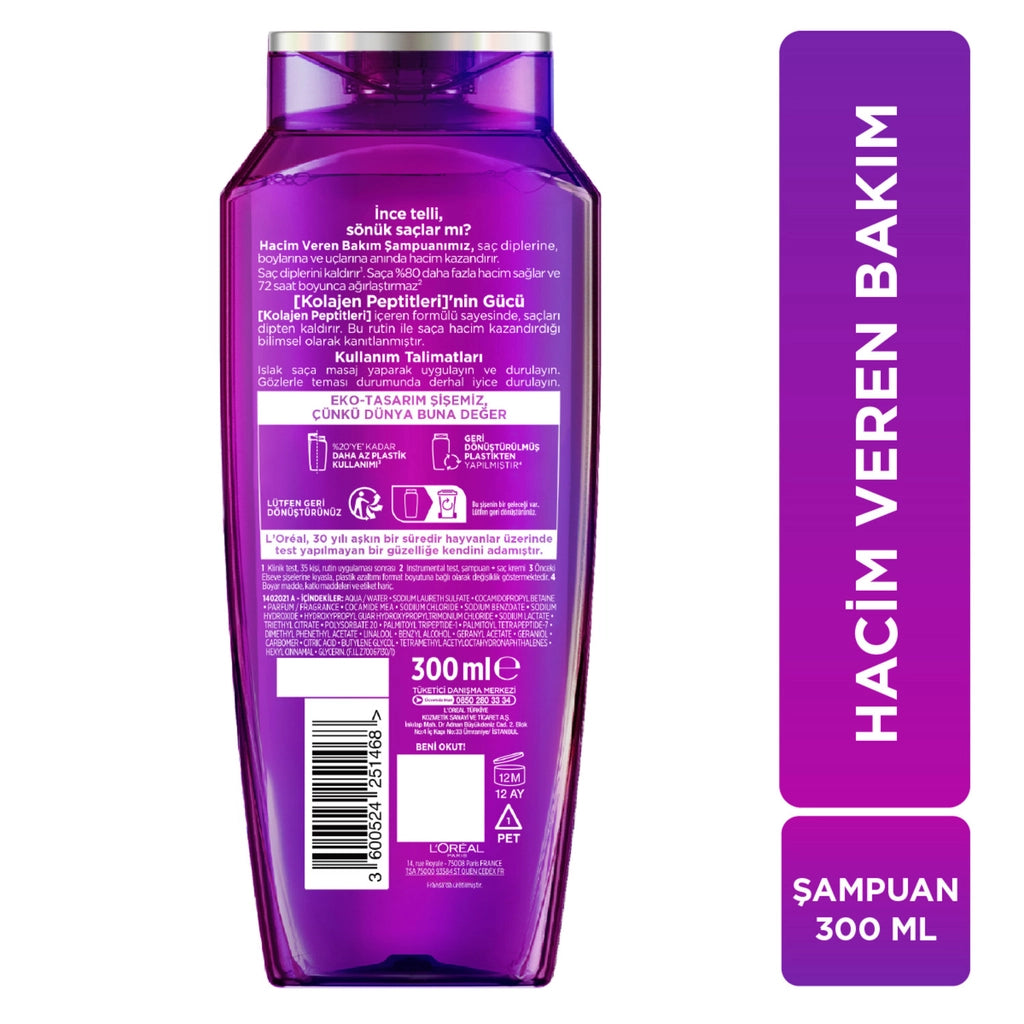 Loreal Paris Elseve Volumizing Hair Care Shampoo Containing Collagen Lifter (Collagen Peptides) 300 m