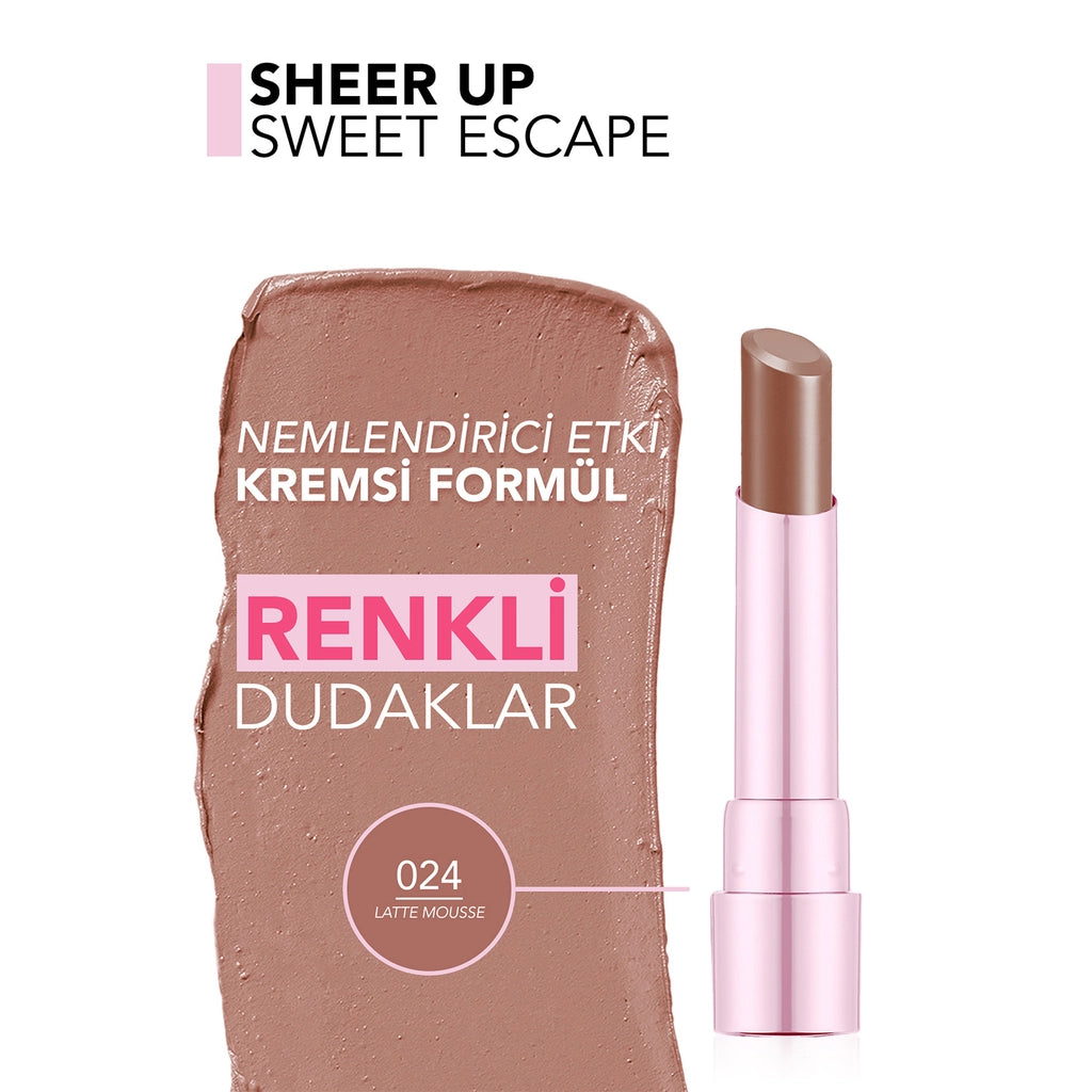 Flormar Sheer Up Sweet Escape Shiny Finish Lipstick 024 Latte Mousse
