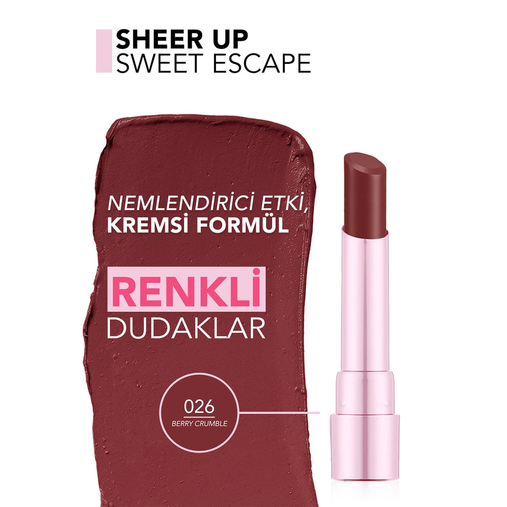 Flormar Sheer Up Sweet Escape Glossy Finish Lipstick 026 Berry Crumble