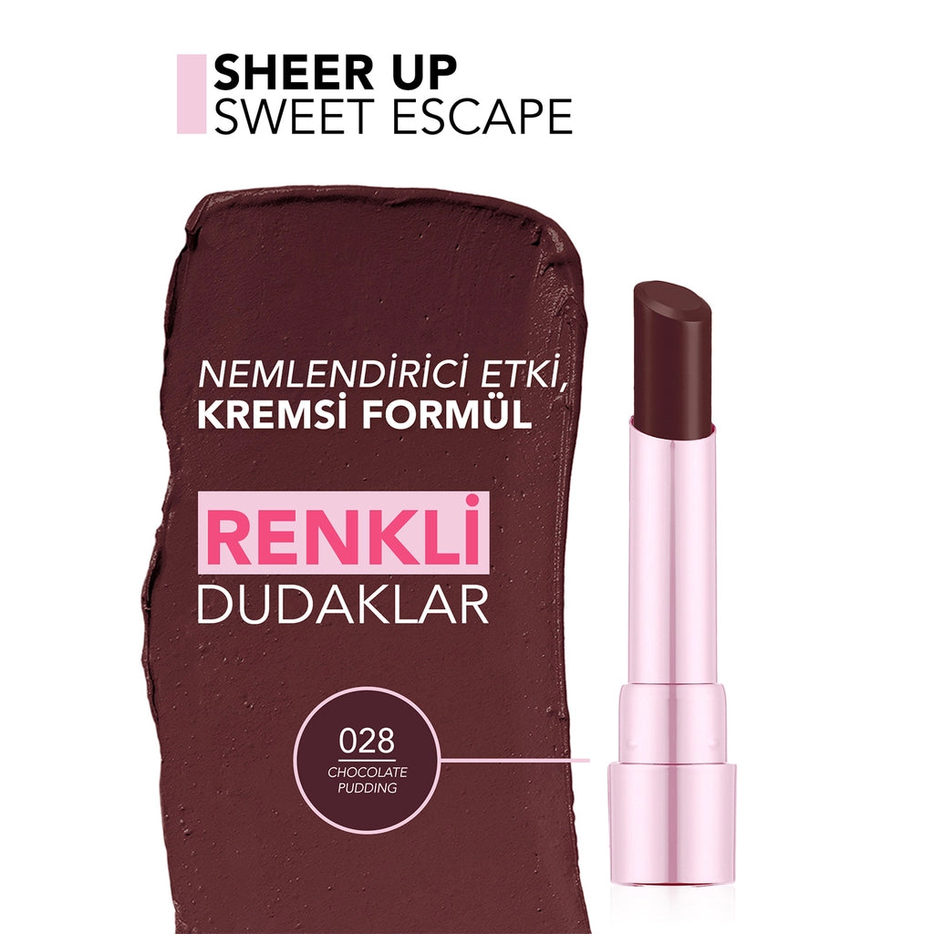 Flormar Sheer Up Sweet Escape Shiny Finish Lipstick 028 Chocolate Pudding