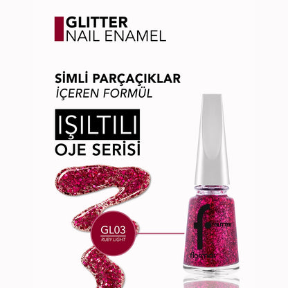 Flormar Glitter Translucent Glitter Nail Polish GL03 Ruby Light