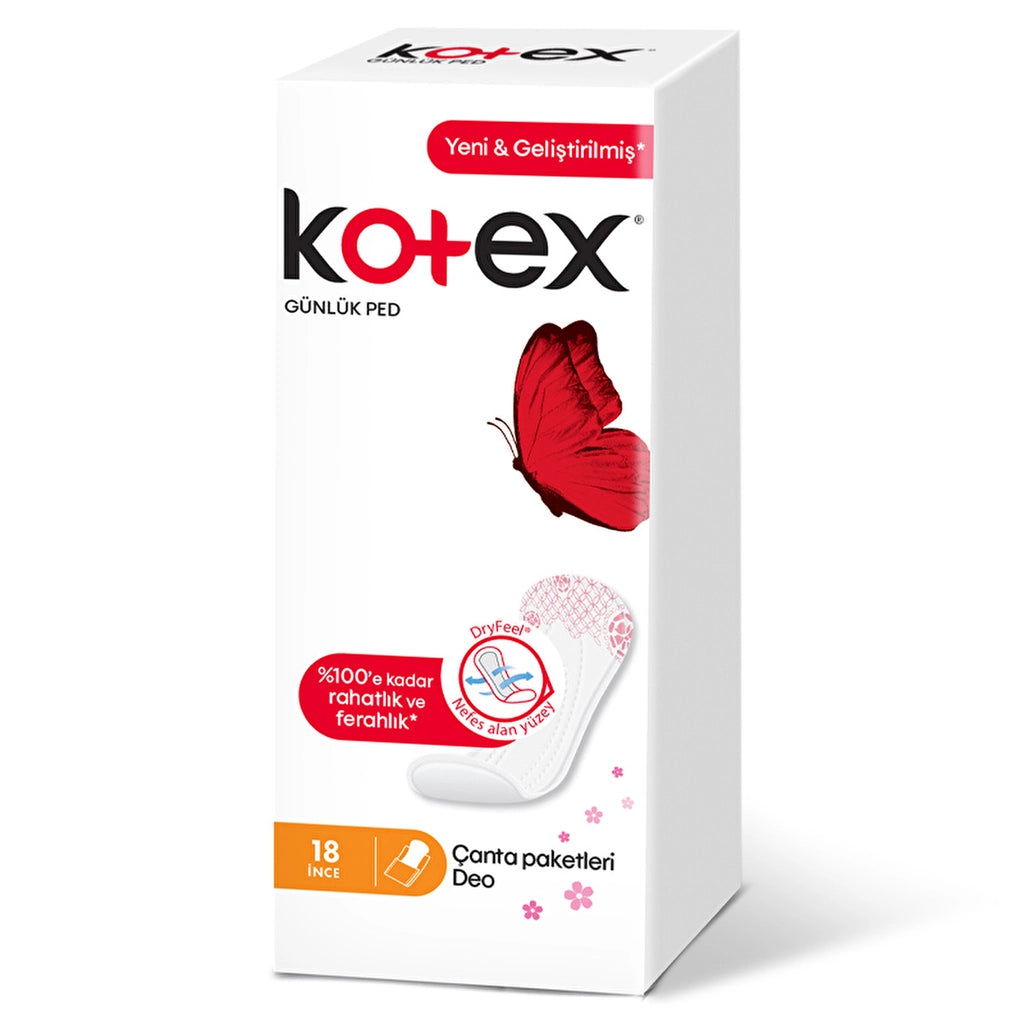 Kotex Daily Pad Slim 18-Piece Bag Packages Deo