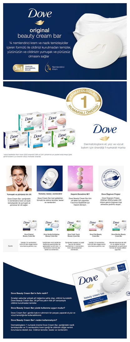 Dove Beauty Cream Bar Original Moisturizing Cream Soap for Soft and Smooth Skin 90 gr x 4