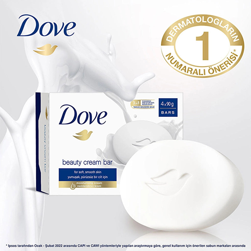 Dove Beauty Cream Bar Original Moisturizing Cream Soap for Soft and Smooth Skin 90 gr x 4
