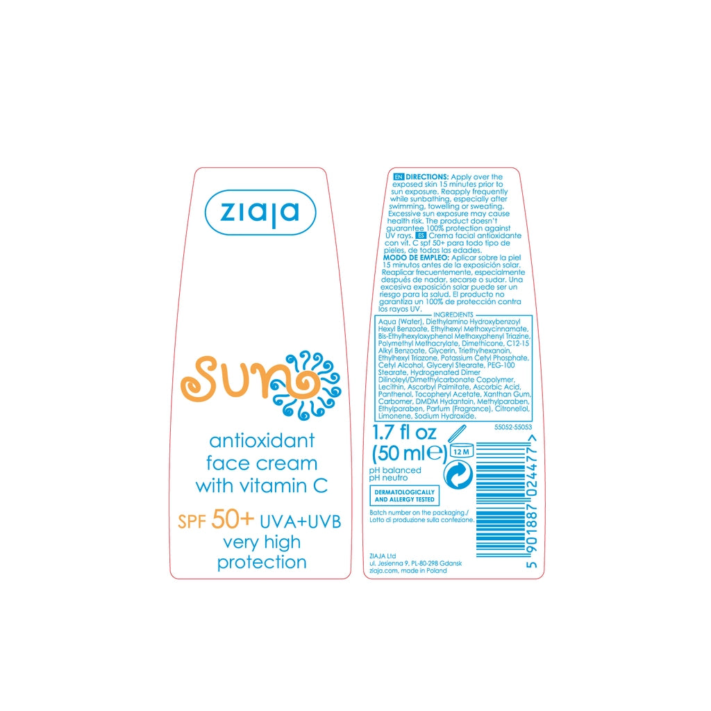 Ziaja Vitamin C Antioxidant 50+SPF Facial Sunscreen 50 ml