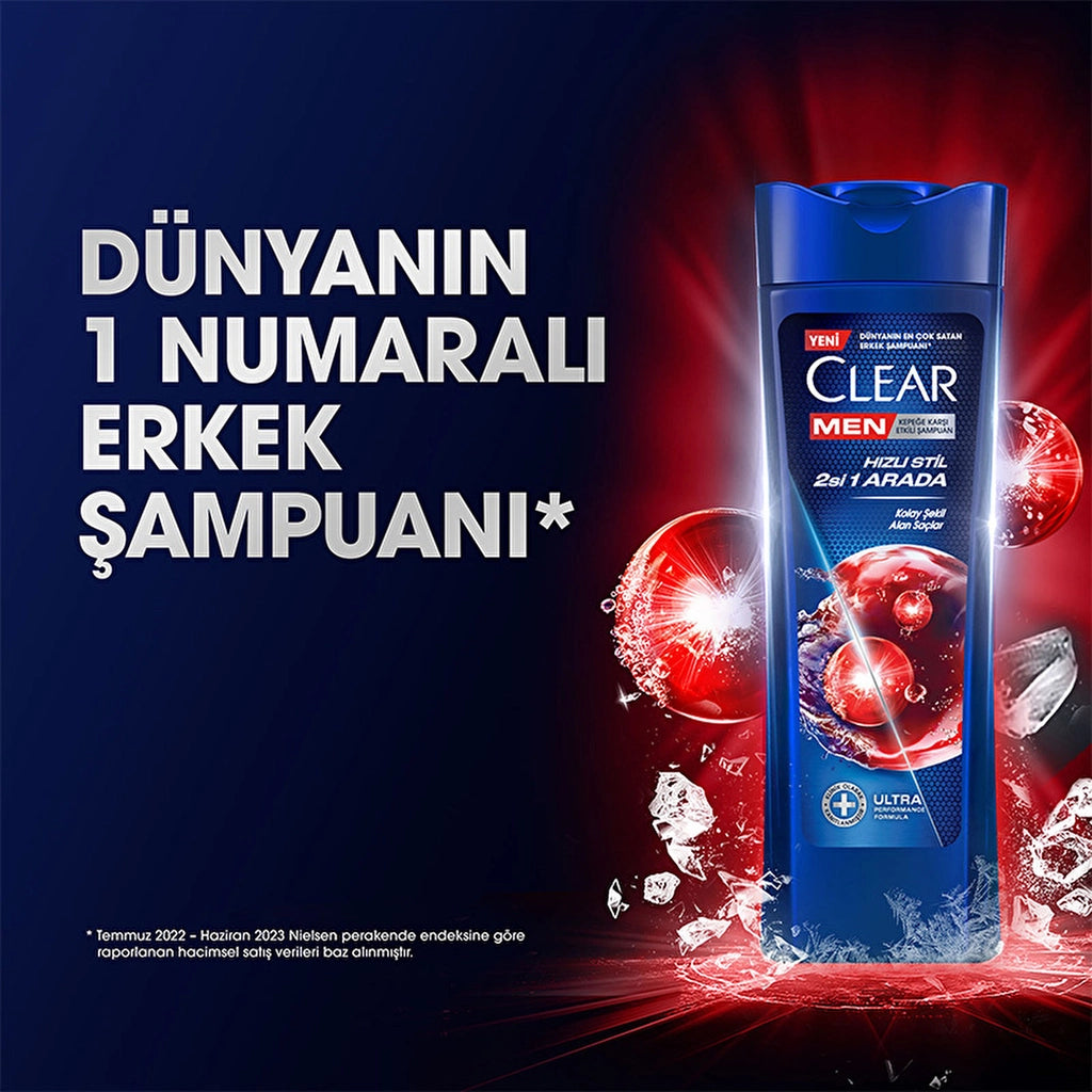 Clear Men Effective Shampoo Against Dandruff Quick Style 2 in 1 Easily Shapeable Hair 350 ml