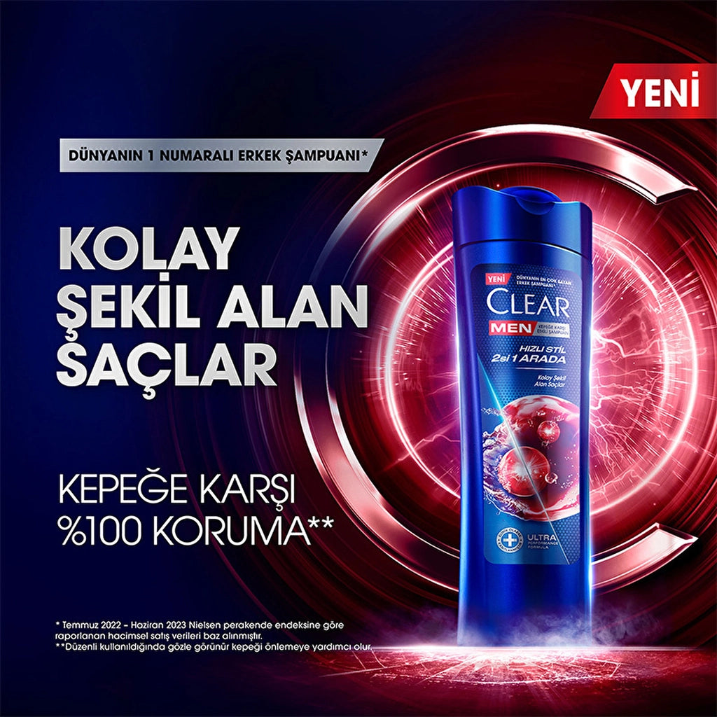 Clear Men Effective Shampoo Against Dandruff Quick Style 2 in 1 Easily Shapeable Hair 350 ml