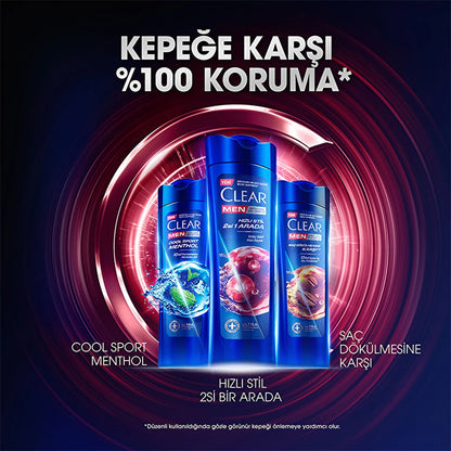 Clear Men Effective Shampoo Against Dandruff Quick Style 2 in 1 Easily Shapeable Hair 350 ml
