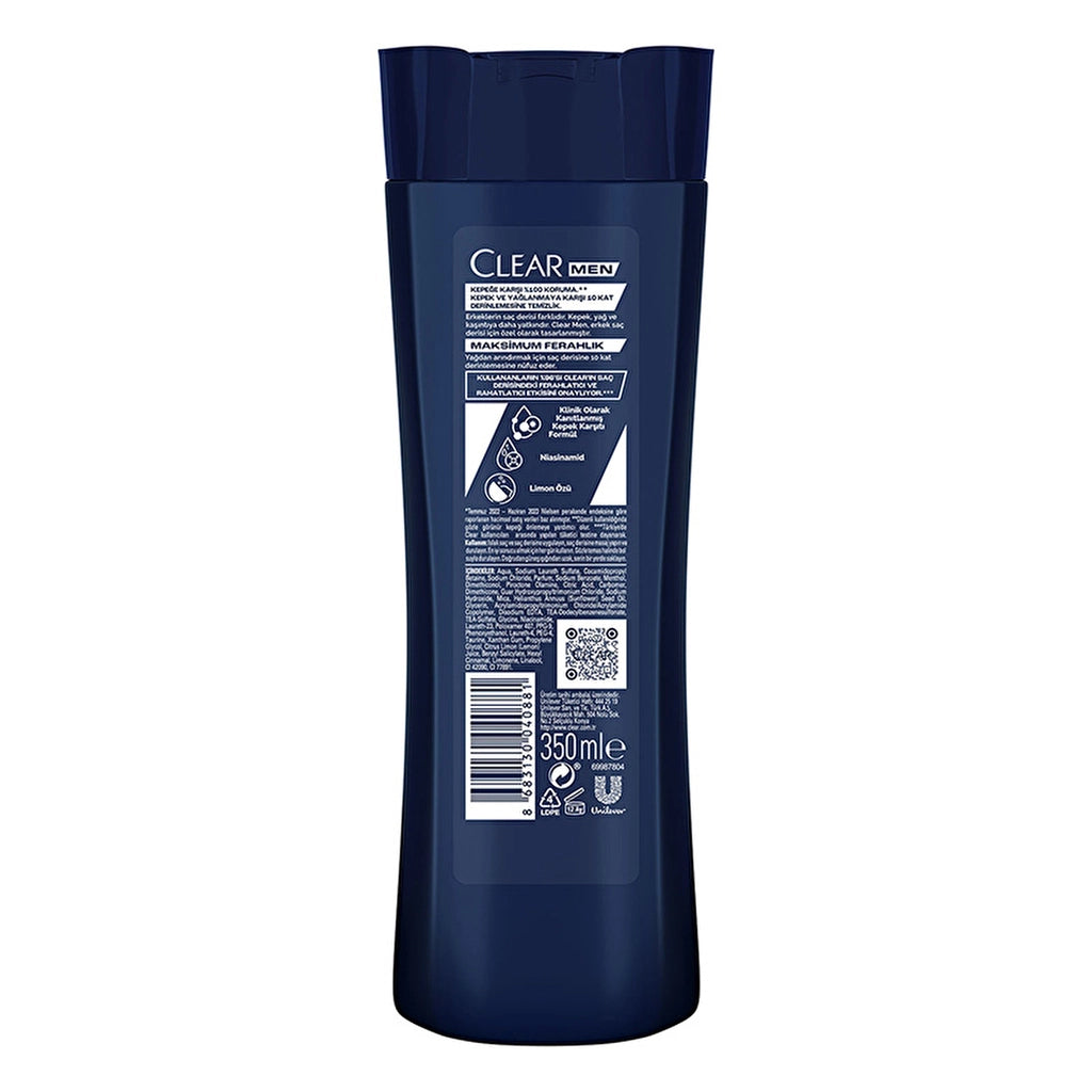 Clear Men Anti-Dandruff Shampoo Maximum Freshness with Lemon Extract for Oily Scalp 350 ml
