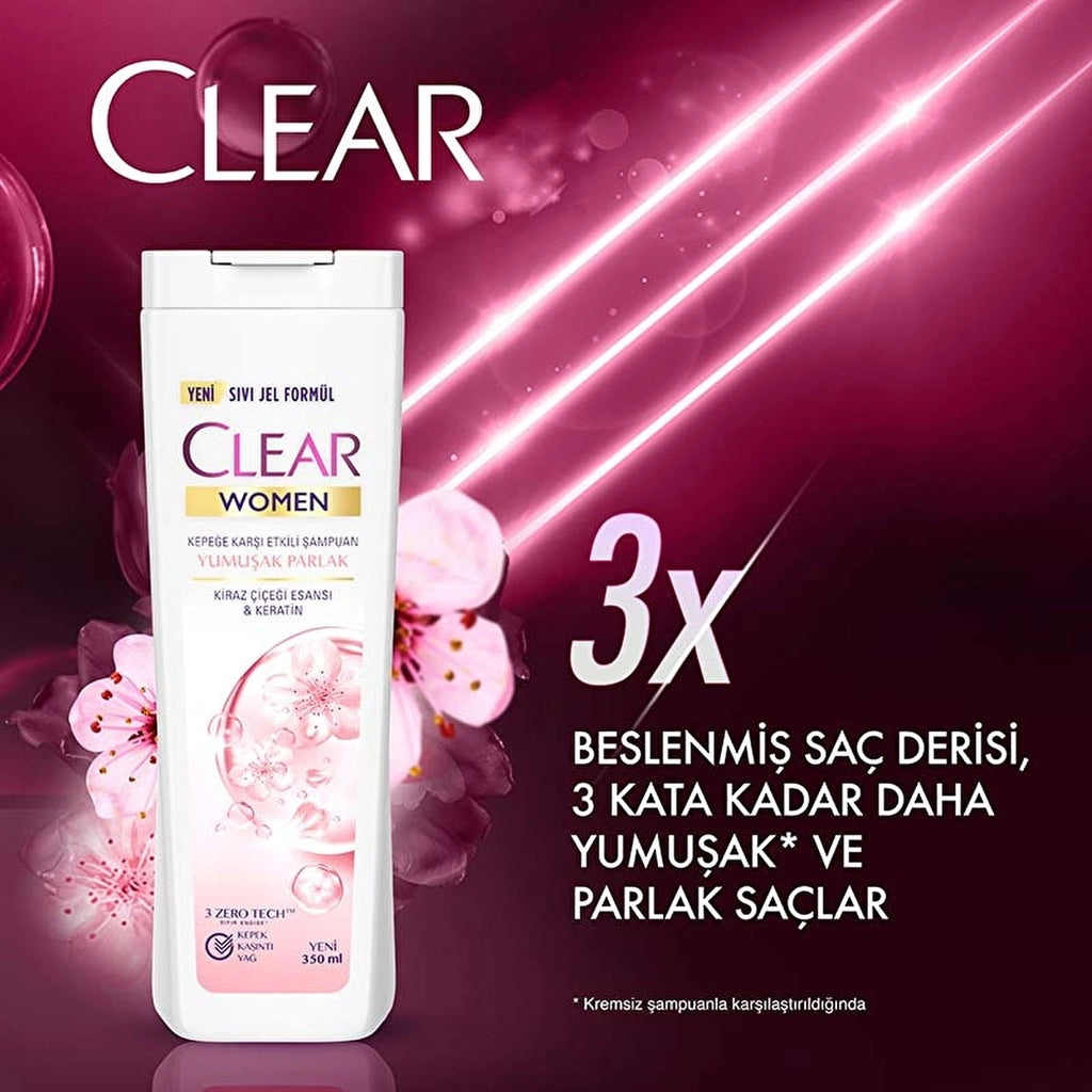 Clear Women Anti-Dandruff Shampoo Soft Shiny Cherry Blossom Essence &amp; Keratin 350 ml