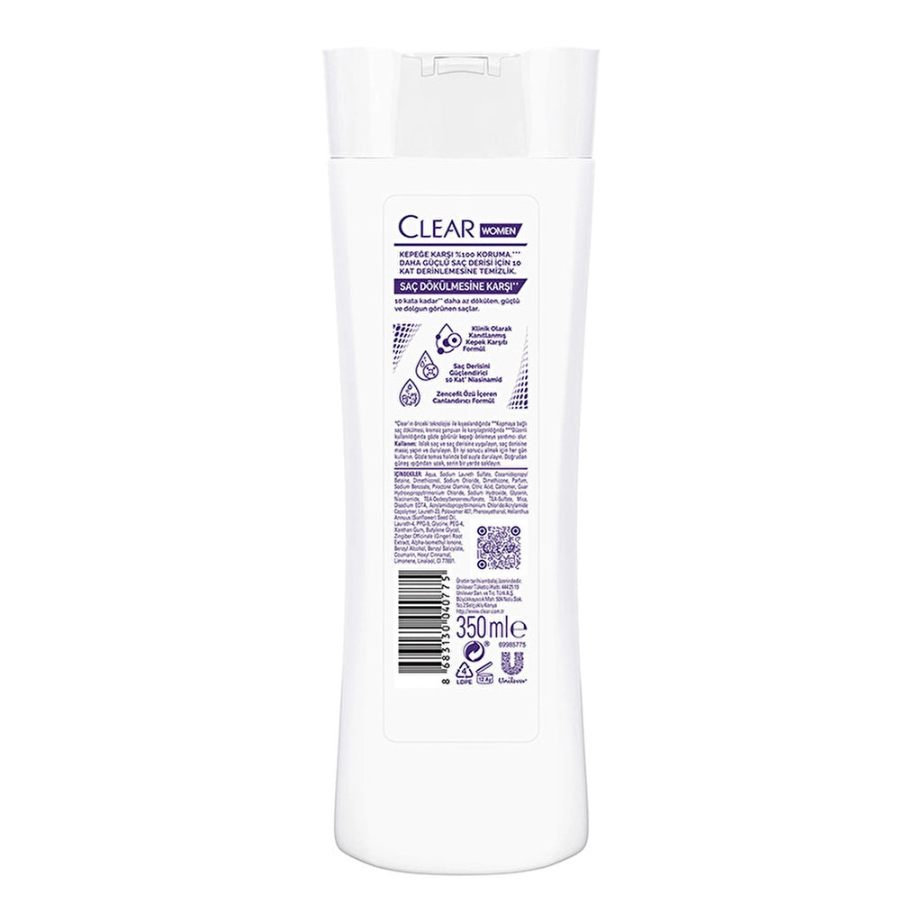 Clear Women Effective Shampoo Against Dandruff Ginger Extract Against Hair Loss 350 ml