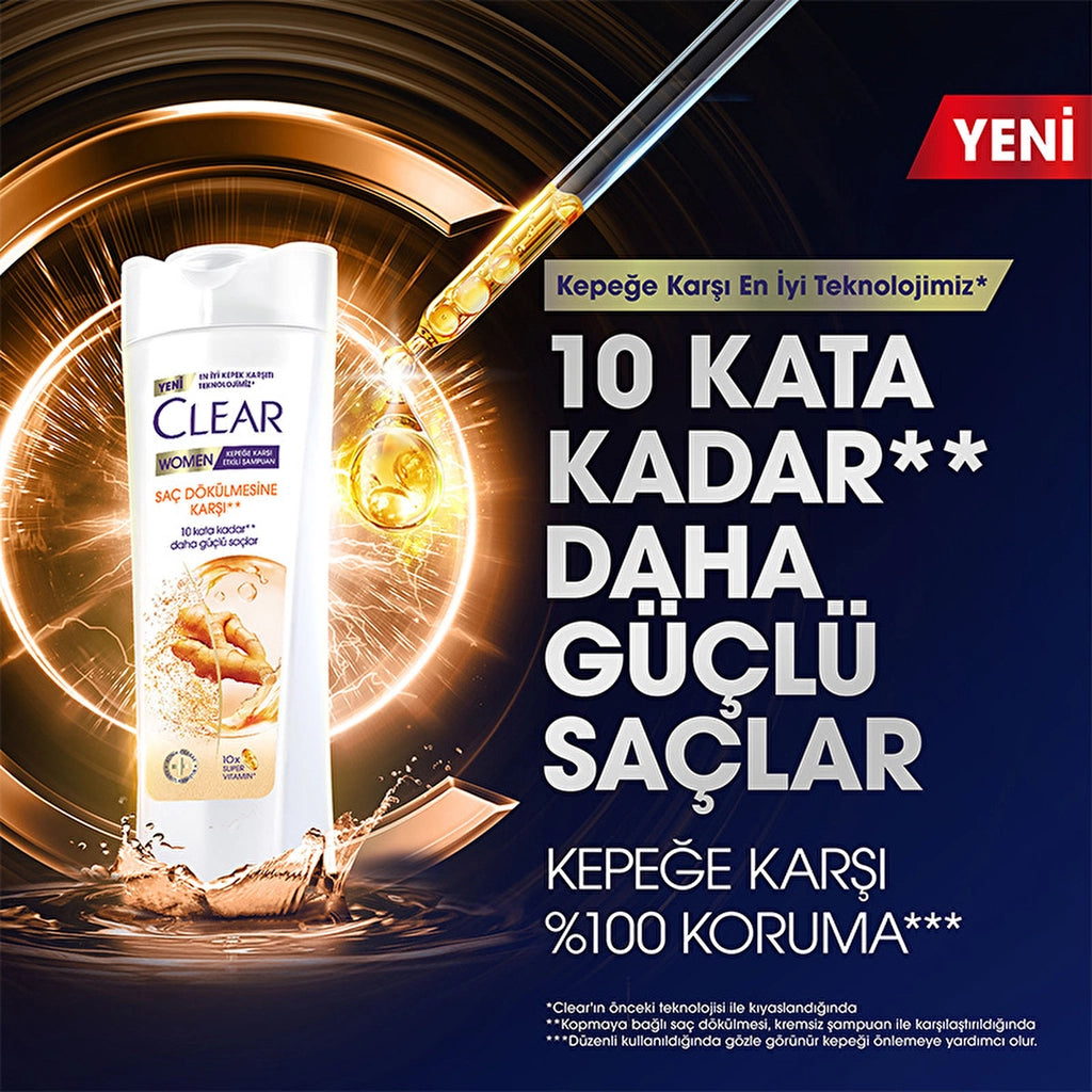 Clear Women Effective Shampoo Against Dandruff Ginger Extract Against Hair Loss 350 ml