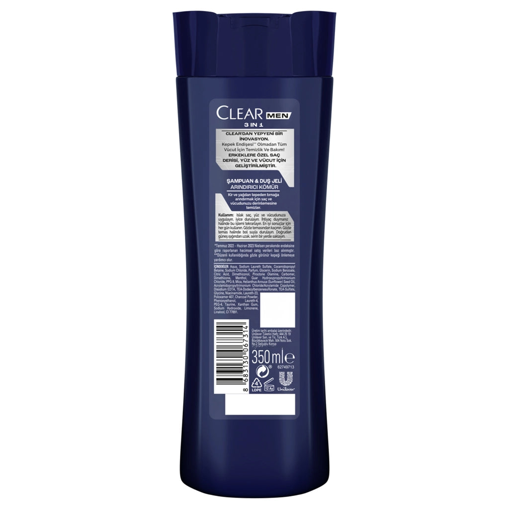 Clear Men 3 in 1 Shampoo &amp; Shower Gel Purifying Charcoal 350 ml