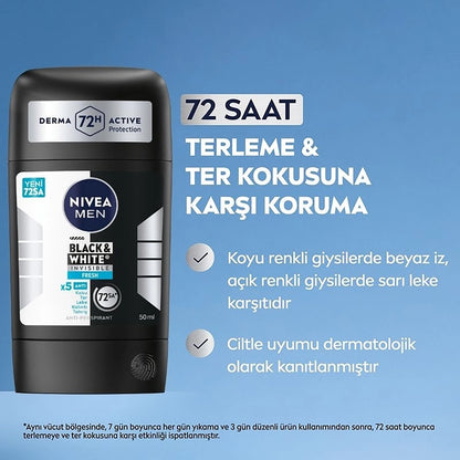 Nivea Men Male Stick Deodorant Black &amp; White Invisible Fresh 50 ml