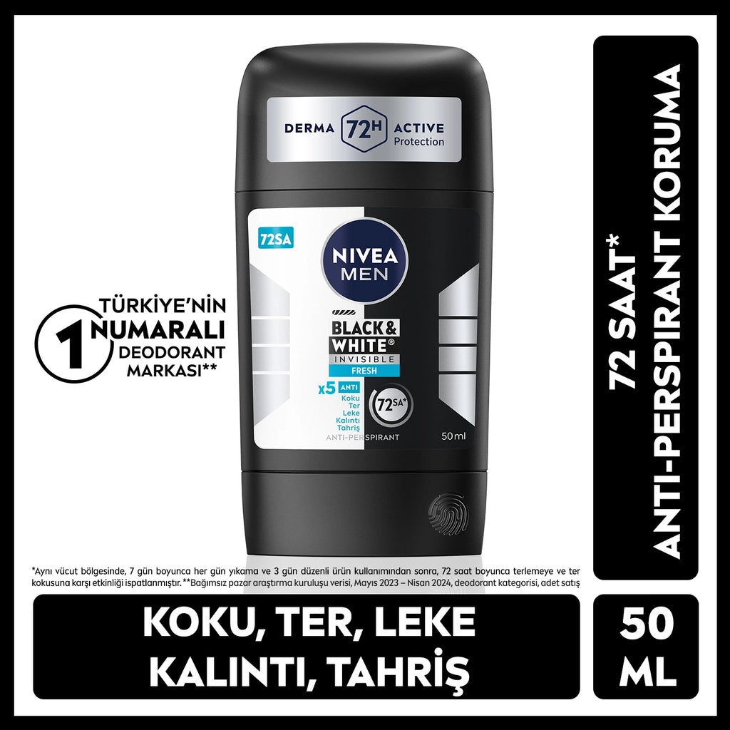 Nivea Men Male Stick Deodorant Black &amp; White Invisible Fresh 50 ml