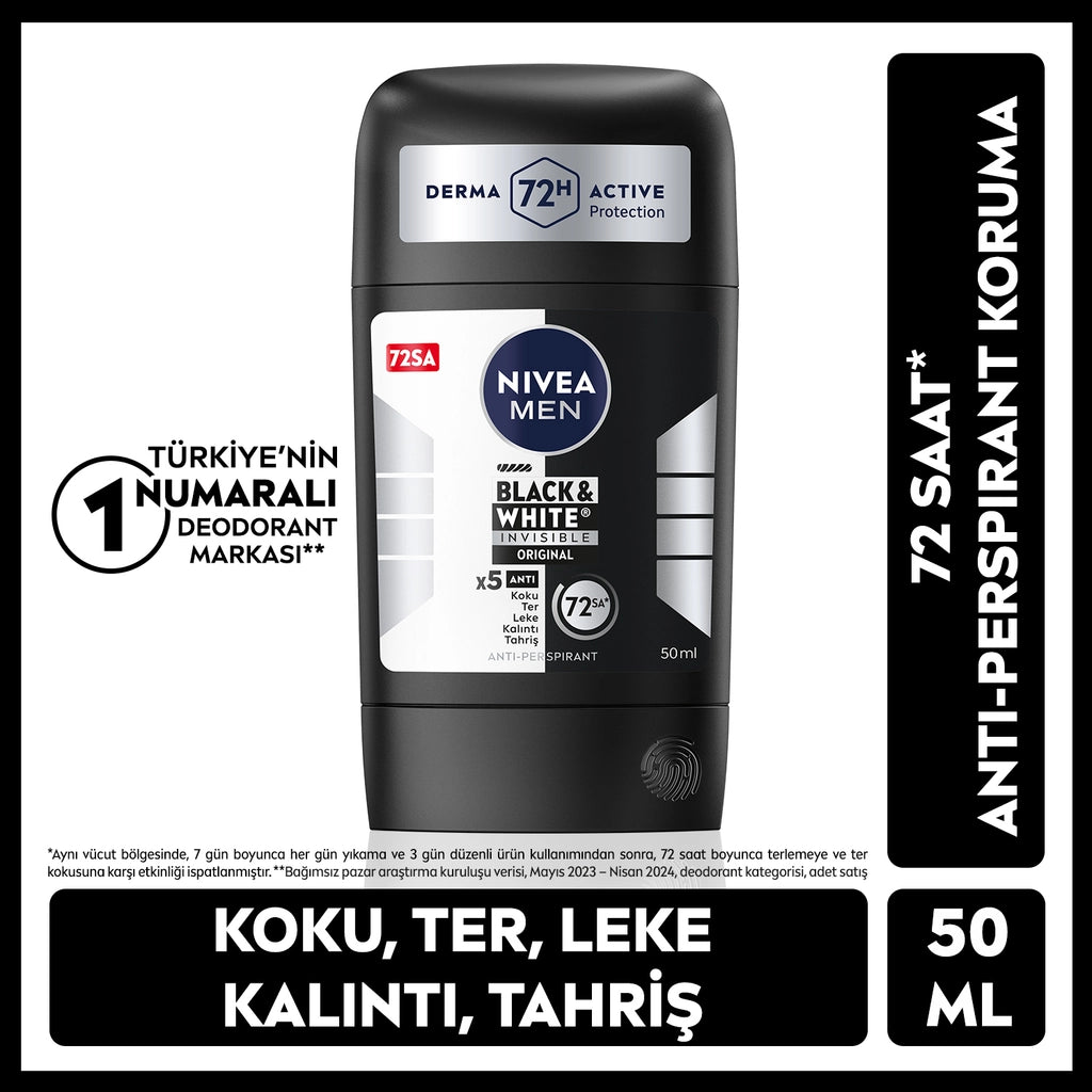 Nivea Men Male Stick Deodorant Black &amp; White Invisible Original 50 ml