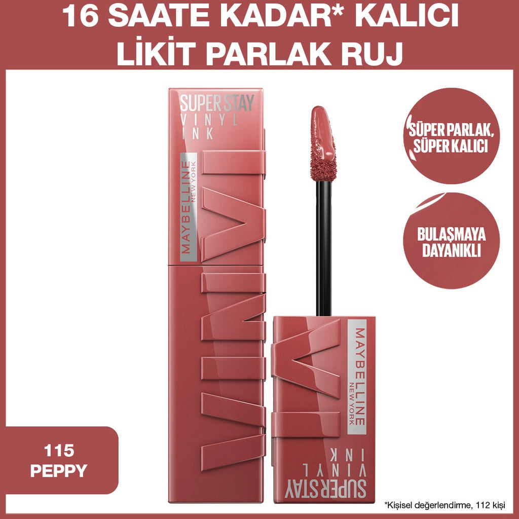 Maybelline New York Super Stay Vinyl Ink Long Lasting Liquid Shiny Lipstick 115 Peppy