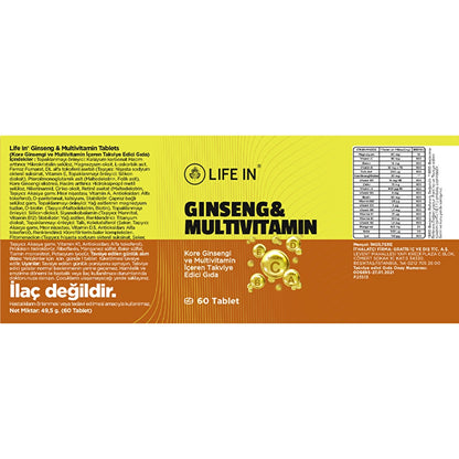 Life In Ginseng &amp; Multivitamin Food Supplement Containing Korean Ginseng 60 Tablets