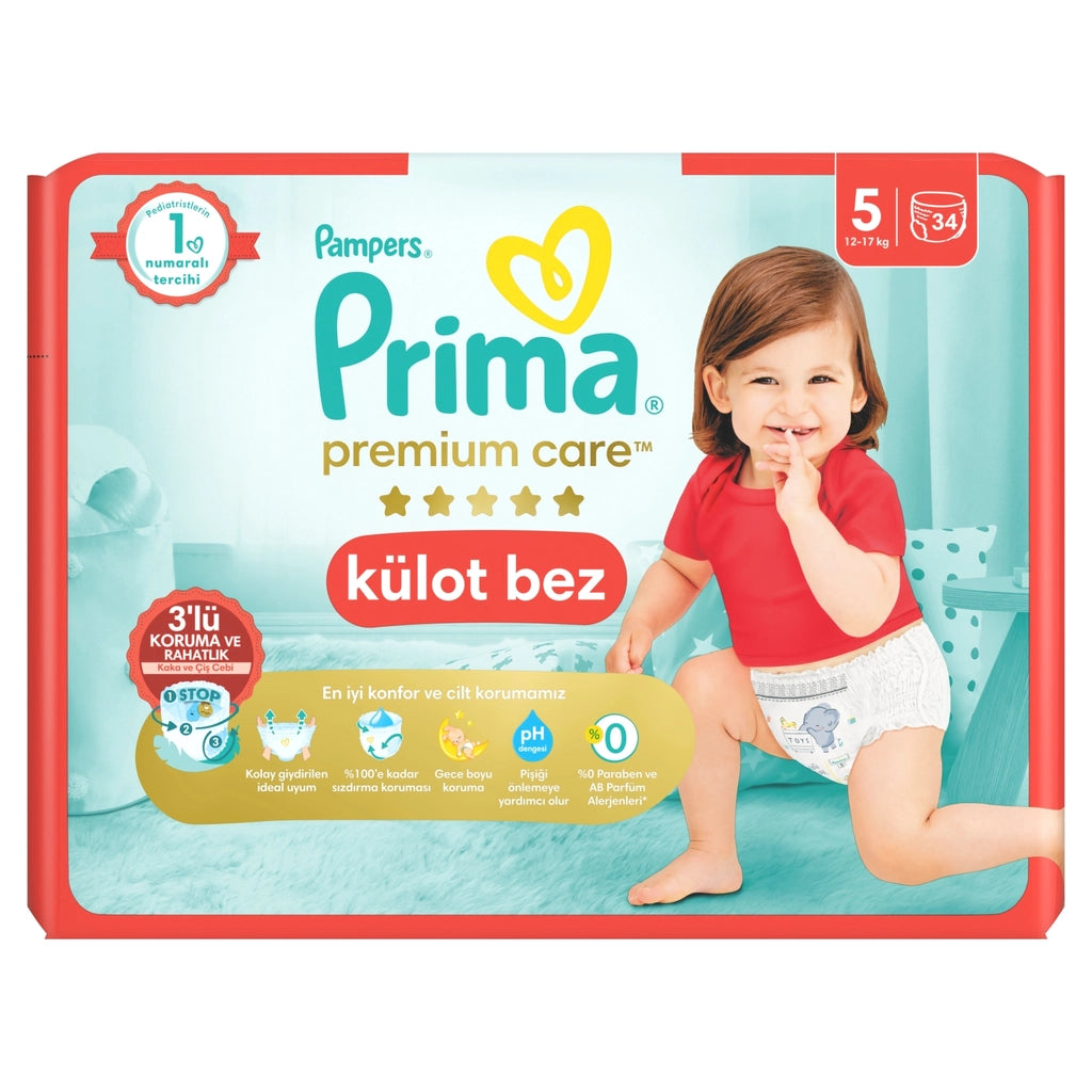 Prima Premium Care Diaper Panties, Size 5, 34 Pieces Junior Twin Package
