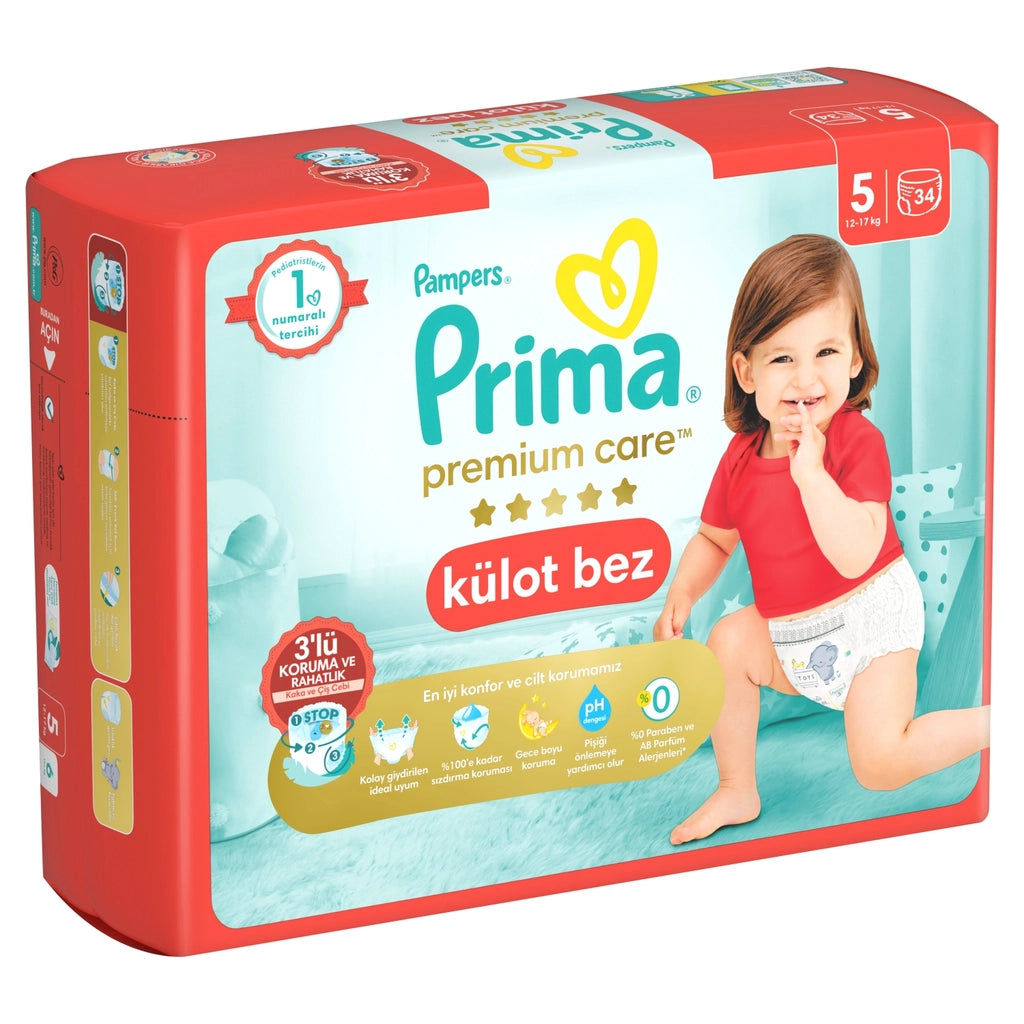 Prima Premium Care Diaper Panties, Size 5, 34 Pieces Junior Twin Package