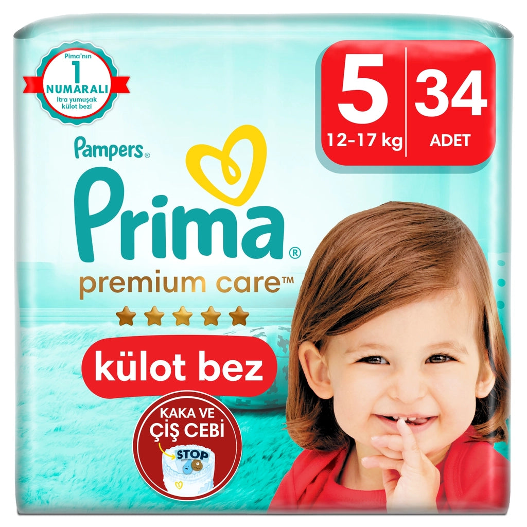 Prima Premium Care Diaper Panties, Size 5, 34 Pieces Junior Twin Package
