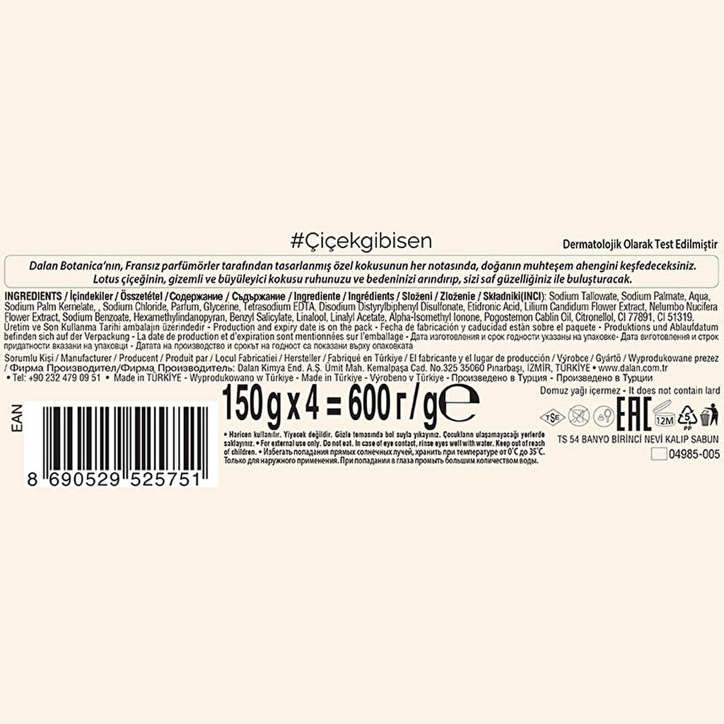 Dalan Botanica Lotus Bath &amp; Shower Soap 150 gr x 4