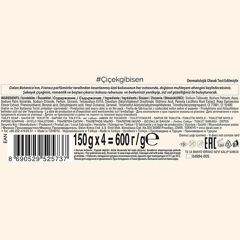 Dalan Botanica Peony Bath &amp; Shower Soap 150 gr x 4