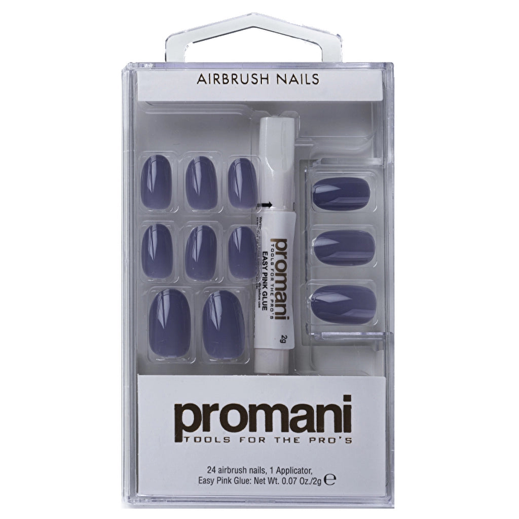 Promani Dark Blue Slate Fake Nails Kit 24 Pcs