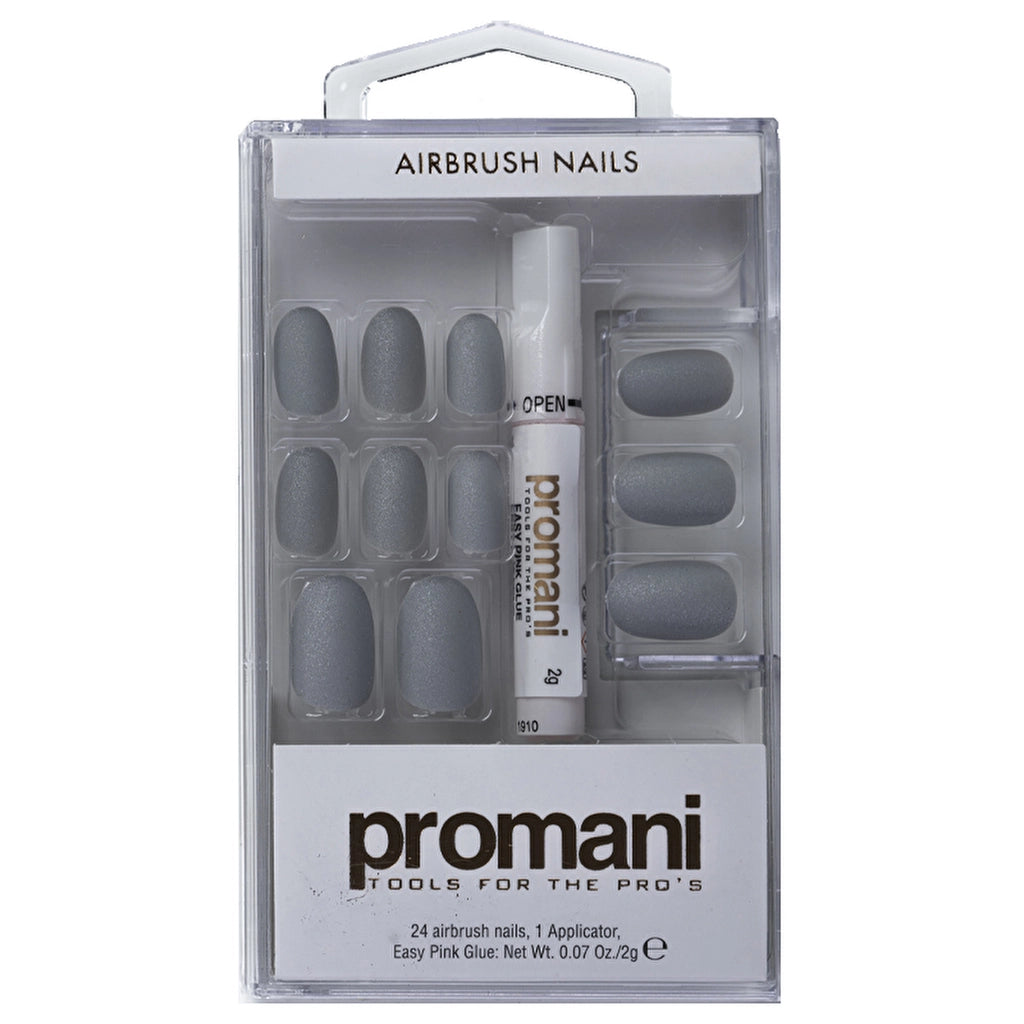 Promani Matte Anthracite Gray Fake Nails Kit 24-pack