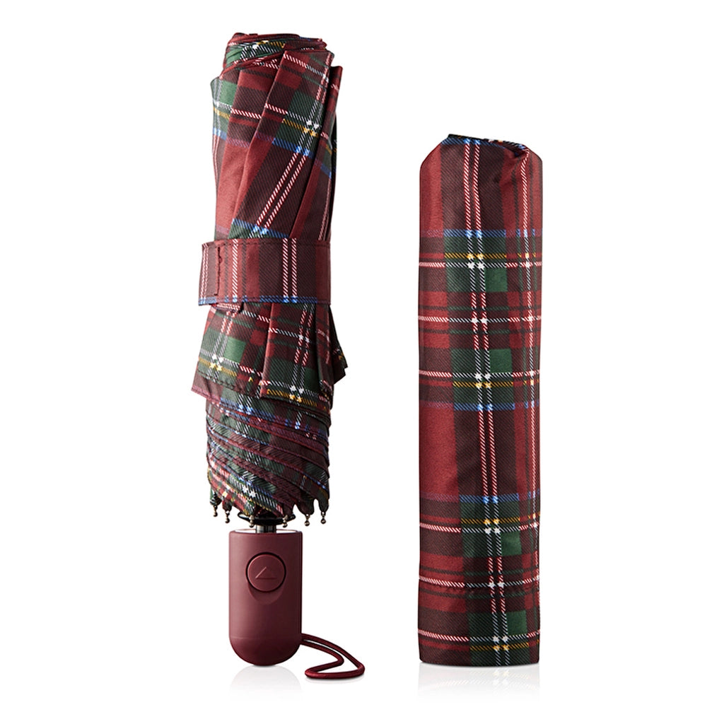 Eklips Claret Red Plaid Automatic Umbrella