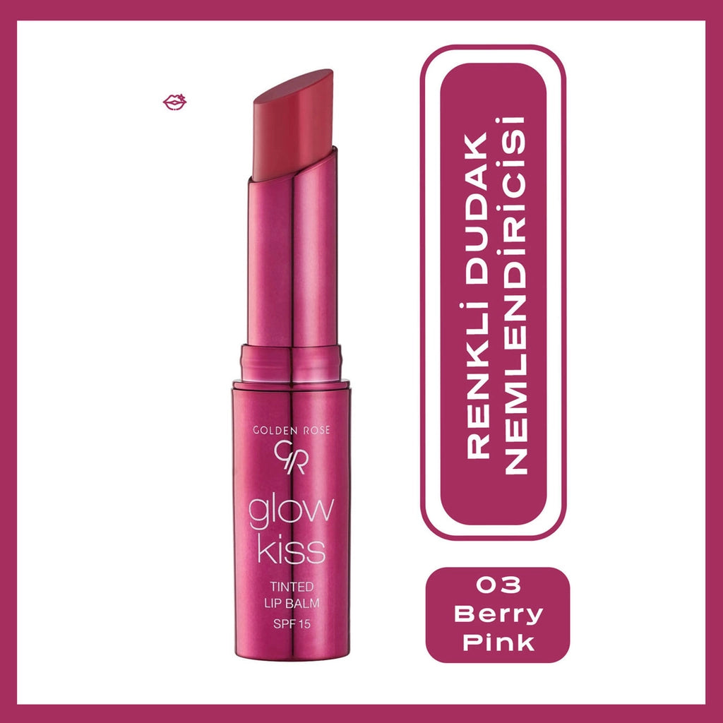 Golden Rose Glow Kiss Tinted Lip Balm Lipstick 03 Berry Pink