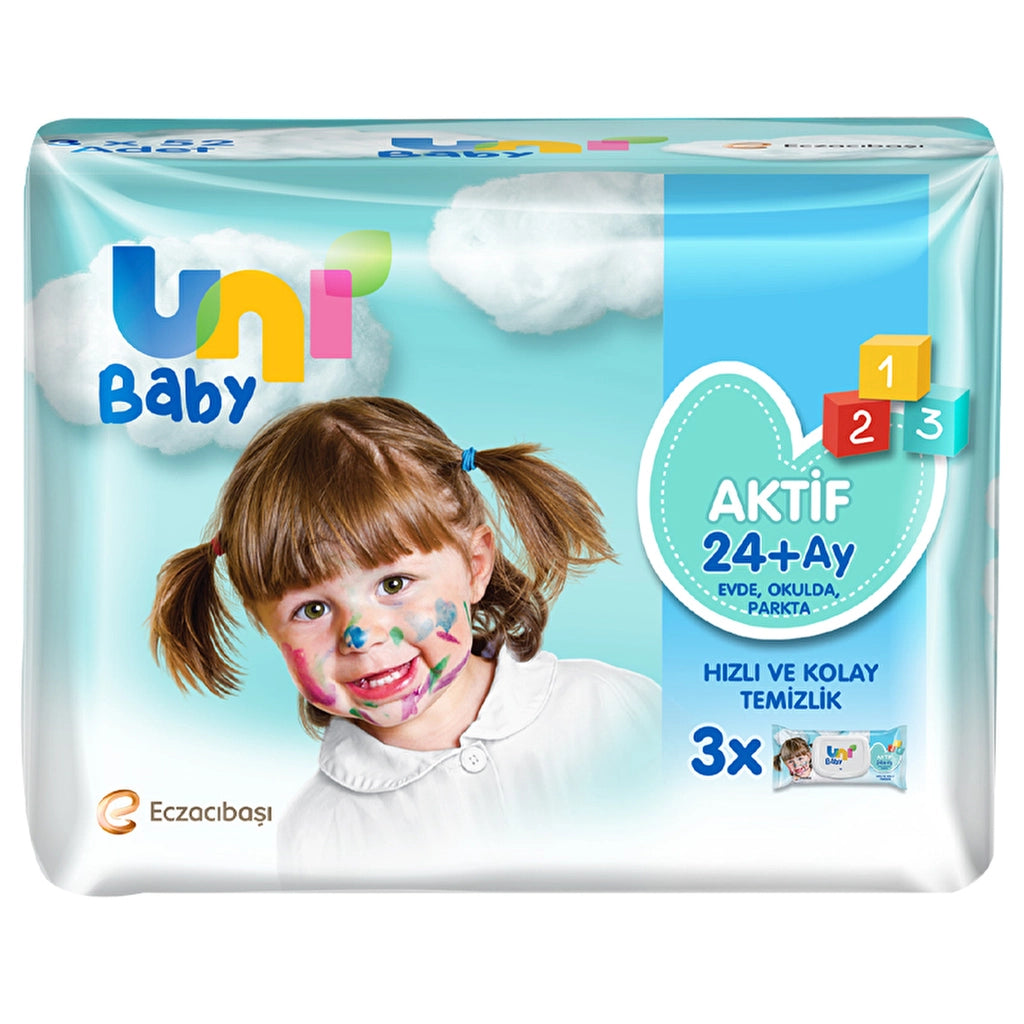 Uni Baby Active Baby &amp; Kids Wet Wipes 3 x 52 Pcs