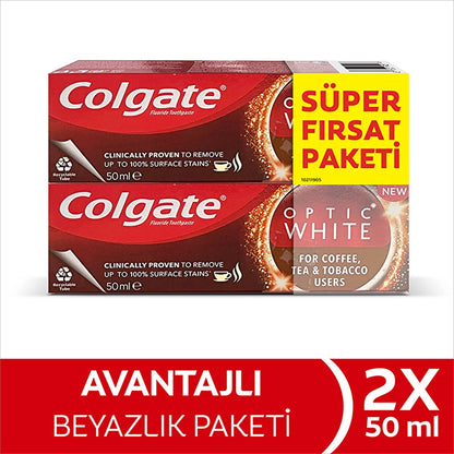 Colgate Optic White Whitening Toothpaste for Coffee, Tea and Tobacco Users 50 ml x 2