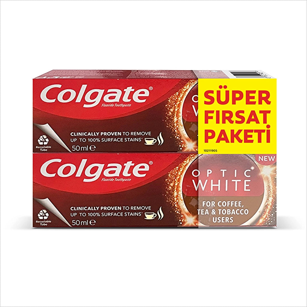 Colgate Optic White Whitening Toothpaste for Coffee, Tea and Tobacco Users 50 ml x 2
