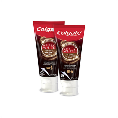 Colgate Optic White Whitening Toothpaste for Coffee, Tea and Tobacco Users 50 ml x 2