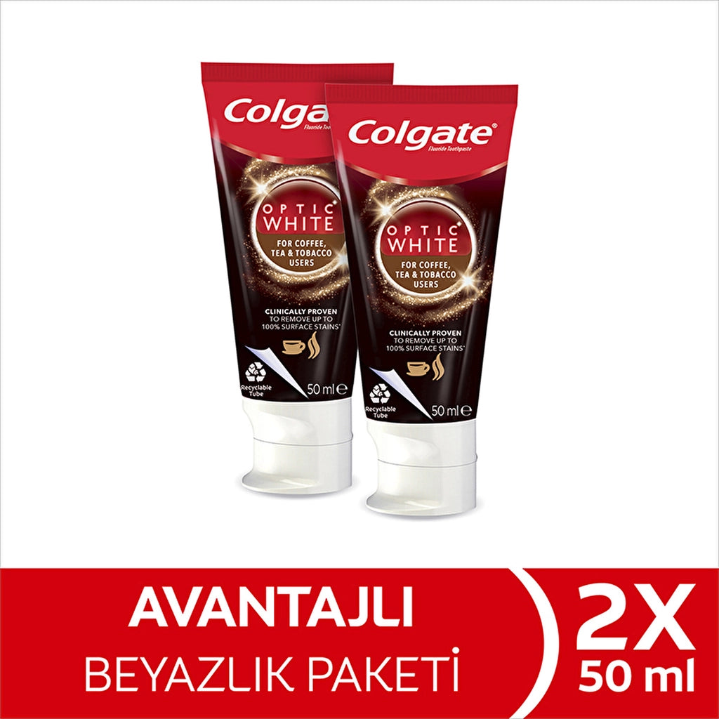 Colgate Optic White Whitening Toothpaste for Coffee, Tea and Tobacco Users 50 ml x 2