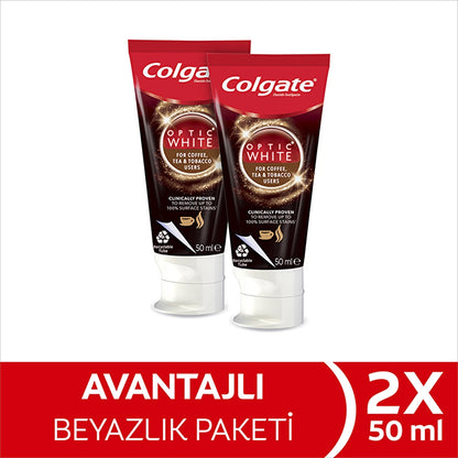 Colgate Optic White Whitening Toothpaste for Coffee, Tea and Tobacco Users 50 ml x 2
