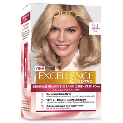 Loreal Paris Excellence Creme Hair Dye - 9.1 Blonde Ash