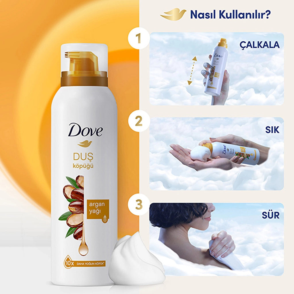 Dove Foam Shower Gel Argan Oil Creamy Formula with 10 Times More Intense Foam 200 ml