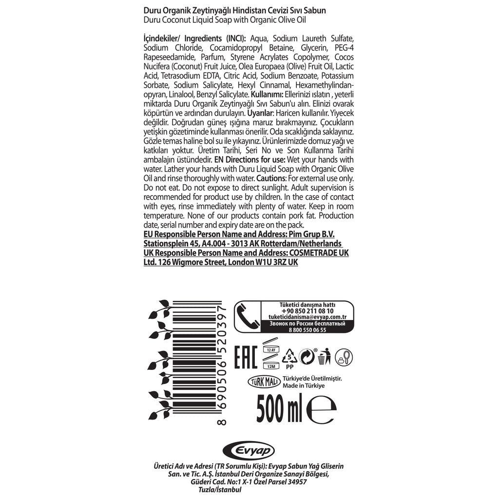 Duru Coconut Organic Olive Oil Liquid Soap 500 ml