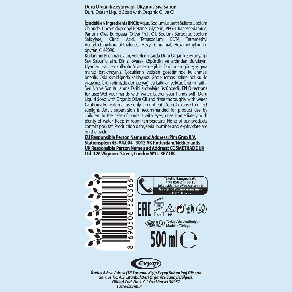 Duru Ocean Organic Olive Oil Liquid Soap 500 ml