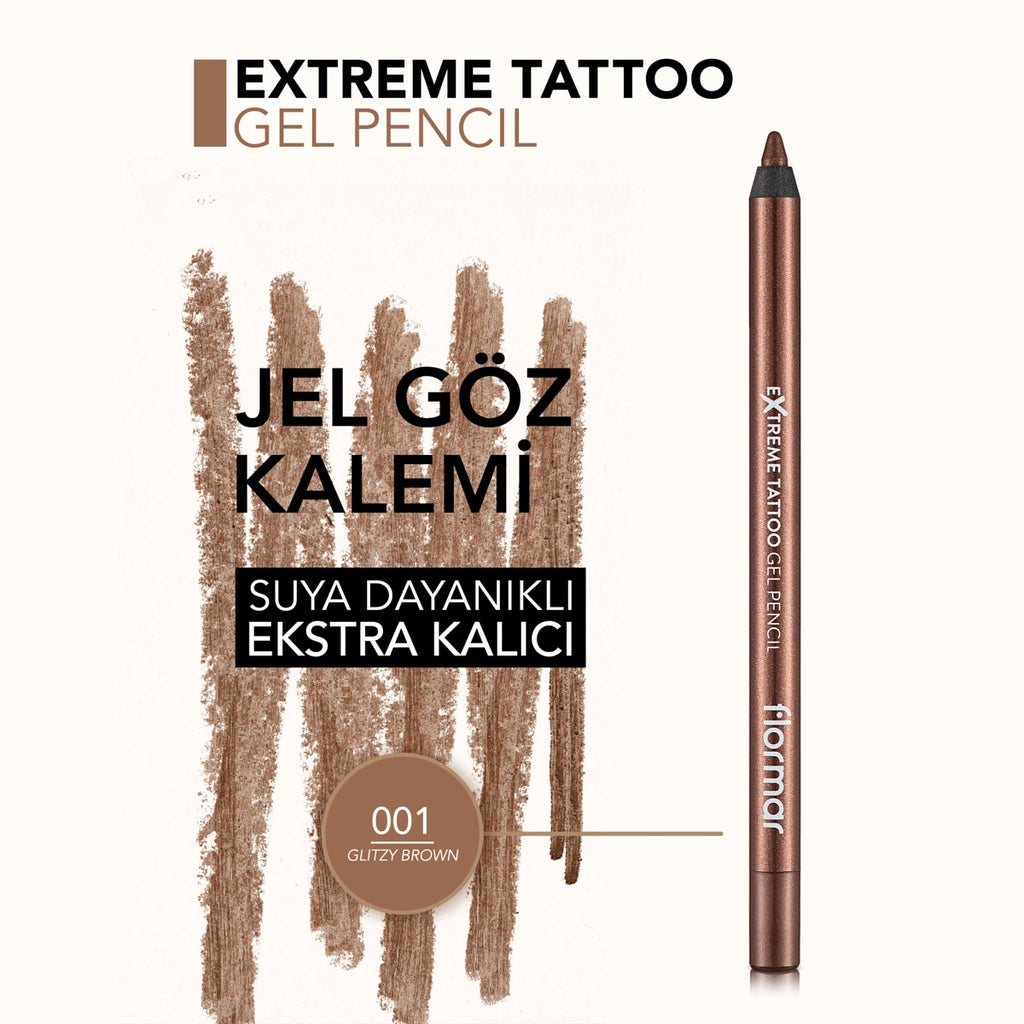 Flormar Extreme Tattoo Extra Permanent Shimmer Gel Eye Pencil 001 Glitzy Brown