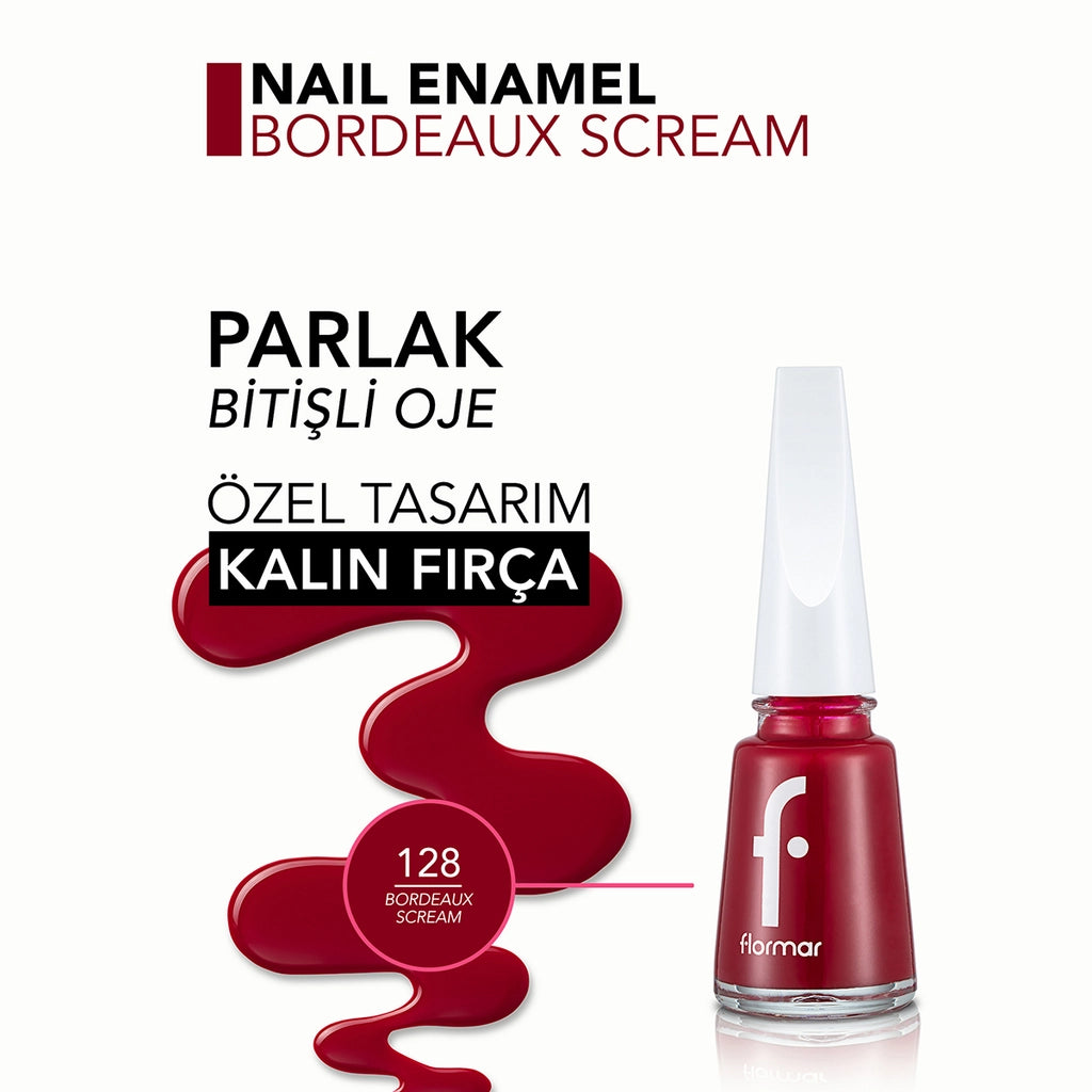 Flormar Nail Enamel Intensely Pigmented Nail Polish 128 Bordeaux Scream