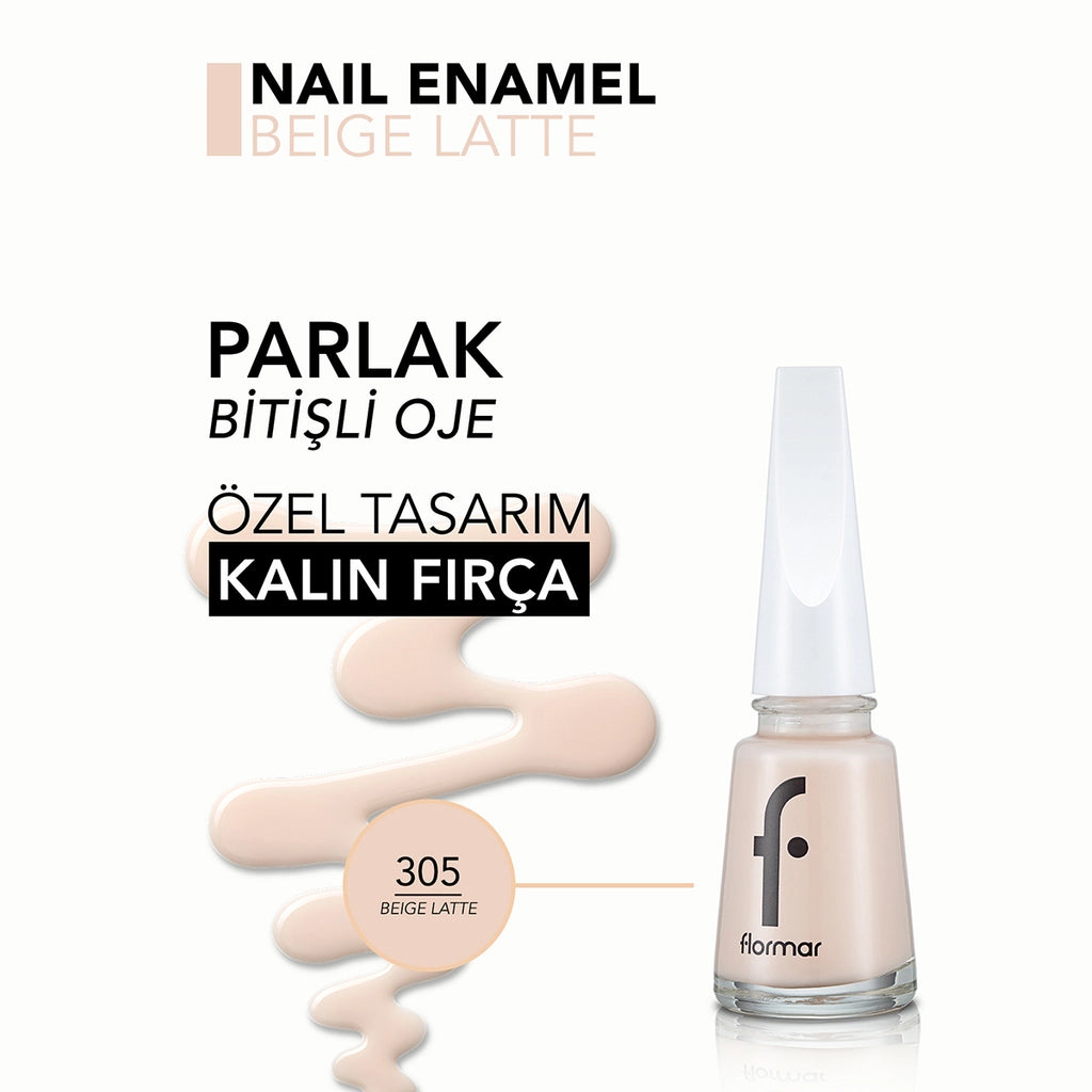 Flormar Nail Enamel Intensely Pigmented Nail Polish 305 Beige Latte