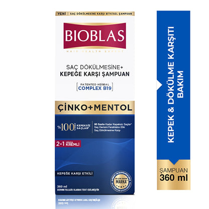 Bioblas Zinc + Menthol Anti-Hair Loss and Dandruff Shampoo 360 ml