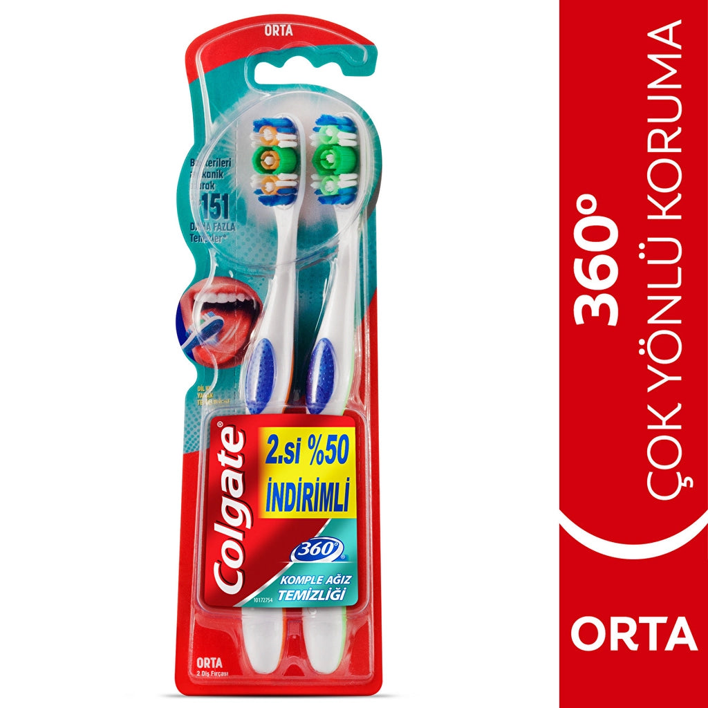 Colgate 360 Complete Oral Cleaning Toothbrush 1+1 (Medium)